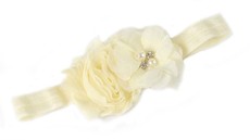 Two Flower Chiffon Headband with Diamante & Beads in Ivory