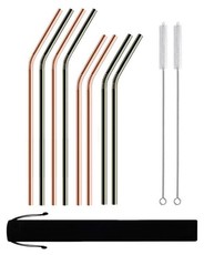 Reusable Stainless Steel Bent Straws - 8 Pack Copper & Black