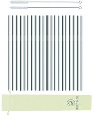 Reusable Stainless Steel Cocktail Straws Straight with Brush - 20 Pack