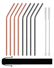Reusable Stainless Steel Drinking Straws Bent - 8 Pack Copper & Black