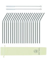 Reusable Stainless Steel Drinking Straws Bent with Brush - 20 Pack