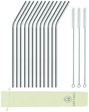 Reusable Stainless Steel Drinking Straws Curved Long - 12 Pack