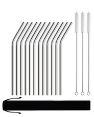 Reusable Stainless Steel Drinking Straws Curved Short - 12 Pack