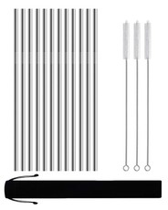 Reusable Stainless Steel Drinking Straws Straight Long - 12 Pack