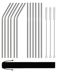 Reusable Stainless Steel Long Straws - 12 Pack