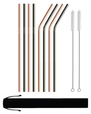 Reusable Stainless Steel Long Straws - 8 Pack Copper & Black