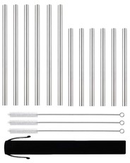 Reusable Stainless Steel Smoothie Straws Straight Mix - 12 Pack Silver