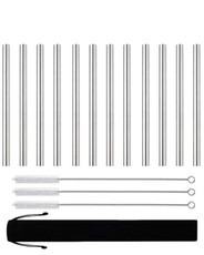 Reusable Stainless Steel Smoothie Straws Straight Short - 12 Pack Silver