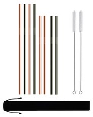 Reusable Stainless Steel Straight Straws - 8 Pack Copper & Black