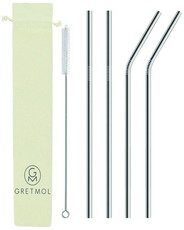 Reusable Stainless Steel Straws Bent & Straight with Brush - 4 Pack