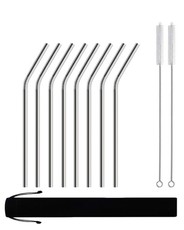 Reusable Stainless Steel Straws Bent with Brush - 8 Pack