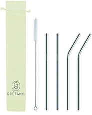 Reusable Stainless Steel Straws Straight & Bent with Brush - 4 Pack
