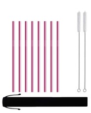Reusable Stainless Steel Straws Straight with Brush - 8 Pack Pink