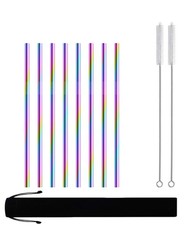 Reusable Stainless Steel Straws Straight with Brush - 8 Pack Rainbow