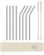 Reusable Stainless Steel Straws with Brush - 8 Pack