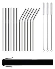 Reusable Stainless Steel Straws with Brush- 12 Pack