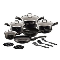 Berlinger Haus 15-Piece Marble Coating Cookware Set - Black-Silver Edition