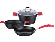 Berlinger Haus 4-Piece Stone Touch Marble Coating Oven Safe Cookware Set Black & Red