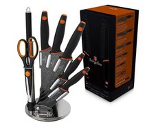 Berlinger Haus 8-Piece Marble Coating Stainless Steel Knife Set with Stand - Black Granit Diamond Line