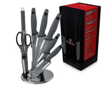 Berlinger Haus 8-Piece Marble Coating Stainless Steel Knife Set with Stand Gray - Granit Diamond Line