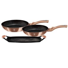 Berlinger Haus Marble Coating Frypan & Grill Plate 3 Piece Set - Rose Gold Collection