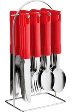 24 Piece Cutlery Set With Stand - Red