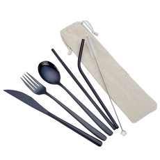 Olive Tree - Portable 7-Piece Cutlery Set for Office Travel - Black