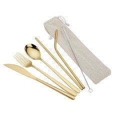 Olive Tree - Portable 7-Piece Cutlery Set for Office Travel - Gold