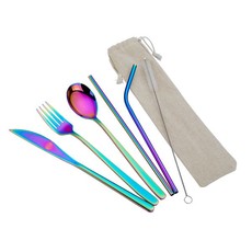 Olive Tree - Portable 7-Piece Cutlery Set for Office Travel - Rainbow