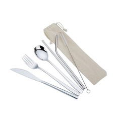 Olive Tree - Portable 7-Piece Cutlery Set for Office Travel - Silver