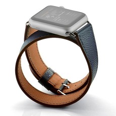 Zonabel 42mm Navy Hermes Leather Wrap Strap for Apple Watch