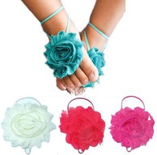 Baby Headbands Girl's Baby Barefoot Sandal 3 Pack Ankle Flower Footsies Stylish - Cream, Red & Hot Pink