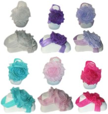 Baby Headbands Girl's Fine Flower Footie Set (Barefoot Sandals) 6 Pairs - Mixed (0 - 2 Years)