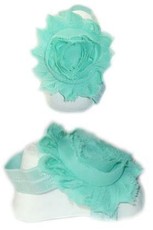 Baby Headbands Girl's Fine Flower Footies (Baby Bare Foot Sandals) - Seagreen (0 - 2 Years)