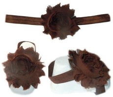 Baby Headbands Girl's Fine Flower Headband with matching Footies (Baby Bare Foot Sandals) - Chocolate (0 - 2 Years)