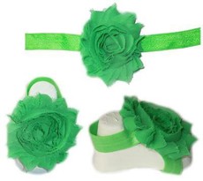 Baby Headbands Girl's Fine Flower Headband with matching Footies (Baby Bare Foot Sandals) - Green (0 - 2 Years)