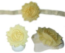 Baby Headbands Girl's Fine Flower Headband with matching Footies (Baby Bare Foot Sandals) - Light Yellow (0 - 2 Years)