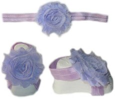 Baby Headbands Girl's Fine Flower Headband with matching Footies (Baby Bare Foot Sandals) - Lilac (0 - 2 Years)