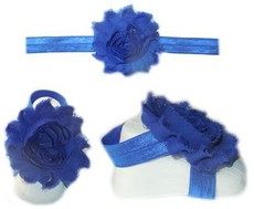 Baby Headbands Girl's Fine Flower Headband with matching Footies (Baby Bare Foot Sandals) - Royal Blue (0 - 2 Years)