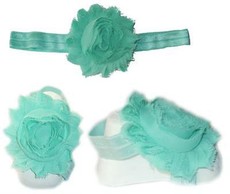 Baby Headbands Girl's Fine Flower Headband with matching Footies (Baby Bare Foot Sandals) - Seagreen (0 - 2 Years)