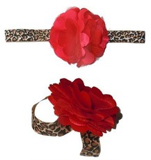 Baby Headbands Girl's Leopard Baby Barefoot Sandals with Headband - Red & Leopard (0 - 2 Years)