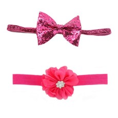 Croshka Designs Set of Two Bow & Flower Headbands in Hot Pink