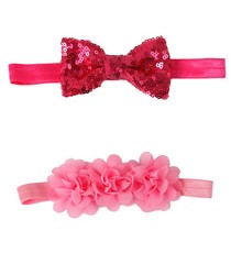 Croshka Designs Set of Two Bow & Flower Headbands in Pink