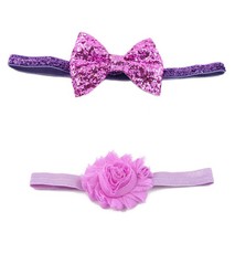 Croshka Designs Set of Two Bow & Flower Headbands in Purple