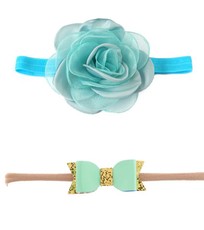 Croshka Designs Set of Two Flower & Bow Headbands in Light Blue