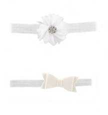 Croshka Designs Set of Two Flower & Bow Headbands in White Colour
