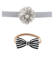 Croshka Designs Set of Two Flower & Striped Bow Headbands