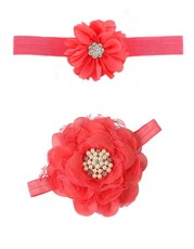 Croshka Designs Set of Two Flower Headbands in Coral Colour