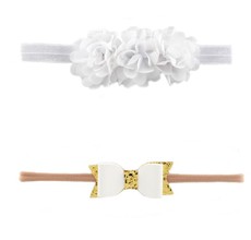 Croshka Designs Set of Two Flowers & Bow Headbands in White Colour
