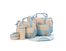 5 Pieces Multifunctional Mother Baby Diaper Traveling Bag- Light Blue